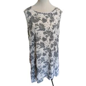 Cut Loose Size XL Asymmetrical Seersucker Floral Dress‎ Black White Lagenlook